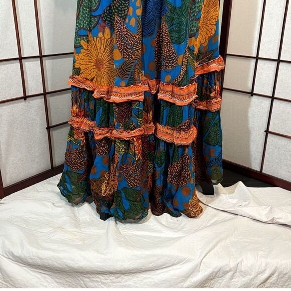 FARM Rio Green and Orange Wrap Dress with V-Neck - Picture 2 of 12